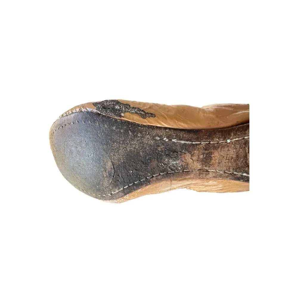 Tory Burch Caroline Ballet Flats Brown Patent Leather Logo‎ Size 5 M Pre-Owned